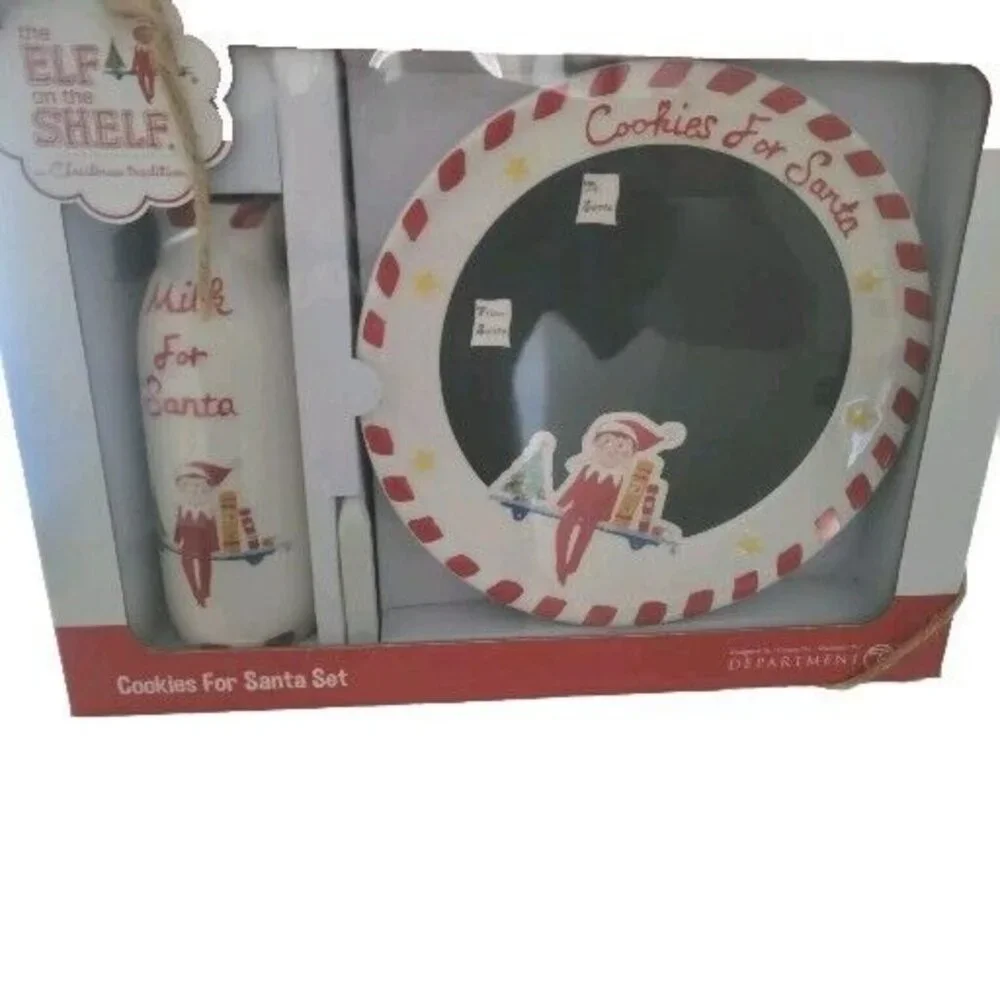 Dept 56 Elf on the Shelf Cookies for Santa Set Plate and Milk‎ Jug New with Box